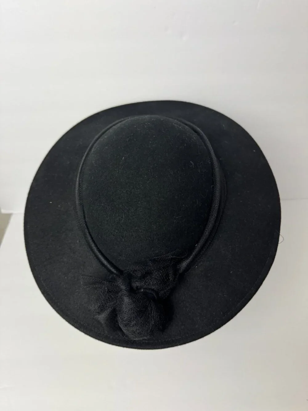 Vintage Wool Felt Spoon Hat Veil Band Bow One Size Made in USA
